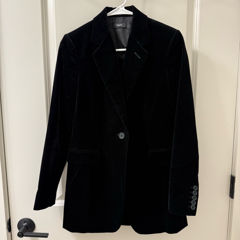 Theory Women's Black Velvet Blazer Size 0 Designer Tailored Jacket Elegant